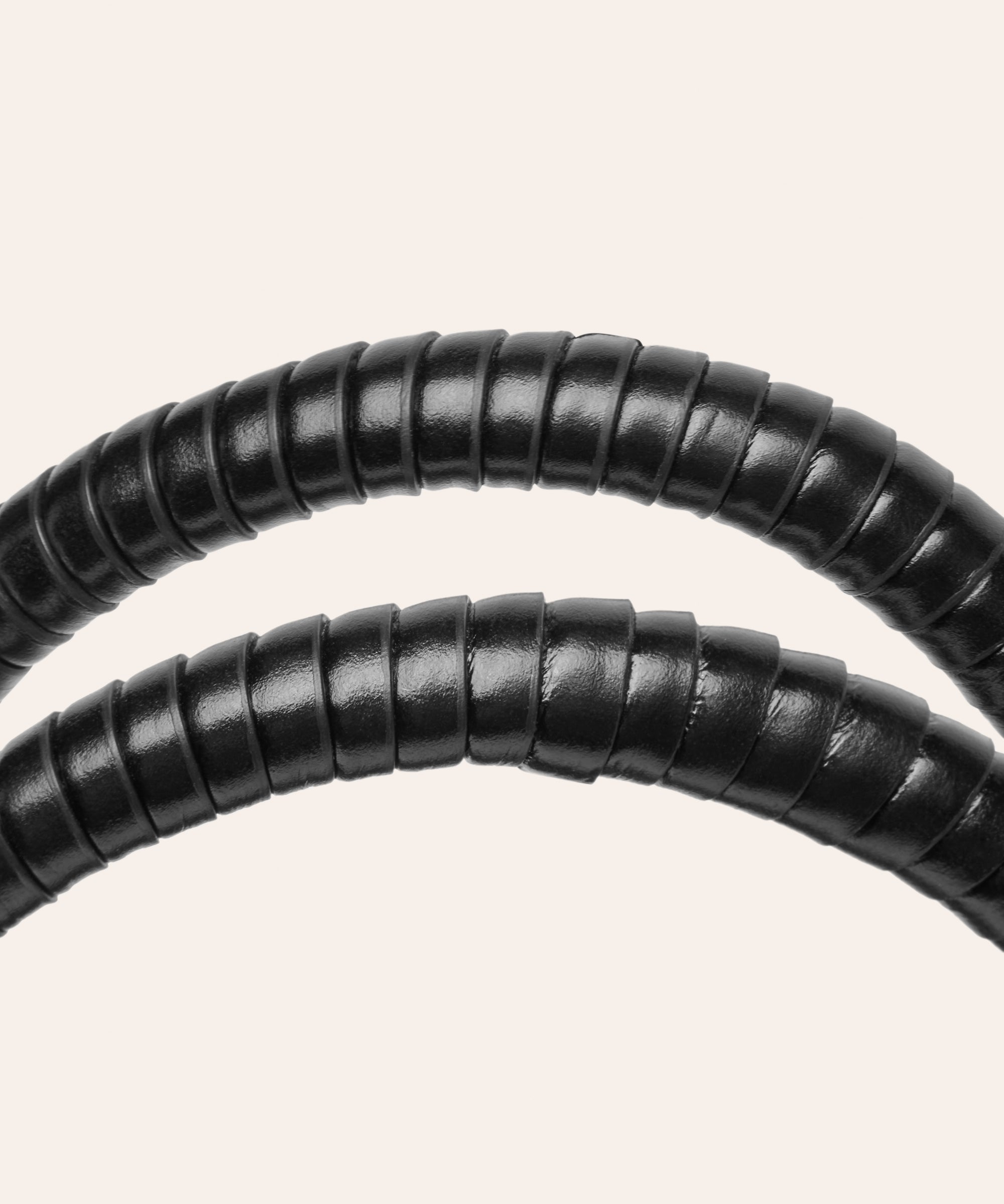 KUN HONG the CHUA collection Handbags Mother Satchel Daughter Mini Close-up of a double leather wrapped handle detail with a beige background