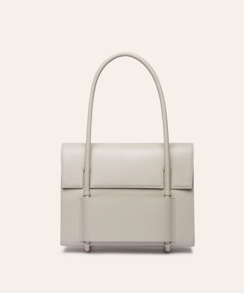 KUN HONG the CHUA collection Handbags Mother Satchel Daughter Mini Mother Satchel in pearl white handbag with a strap on a white background