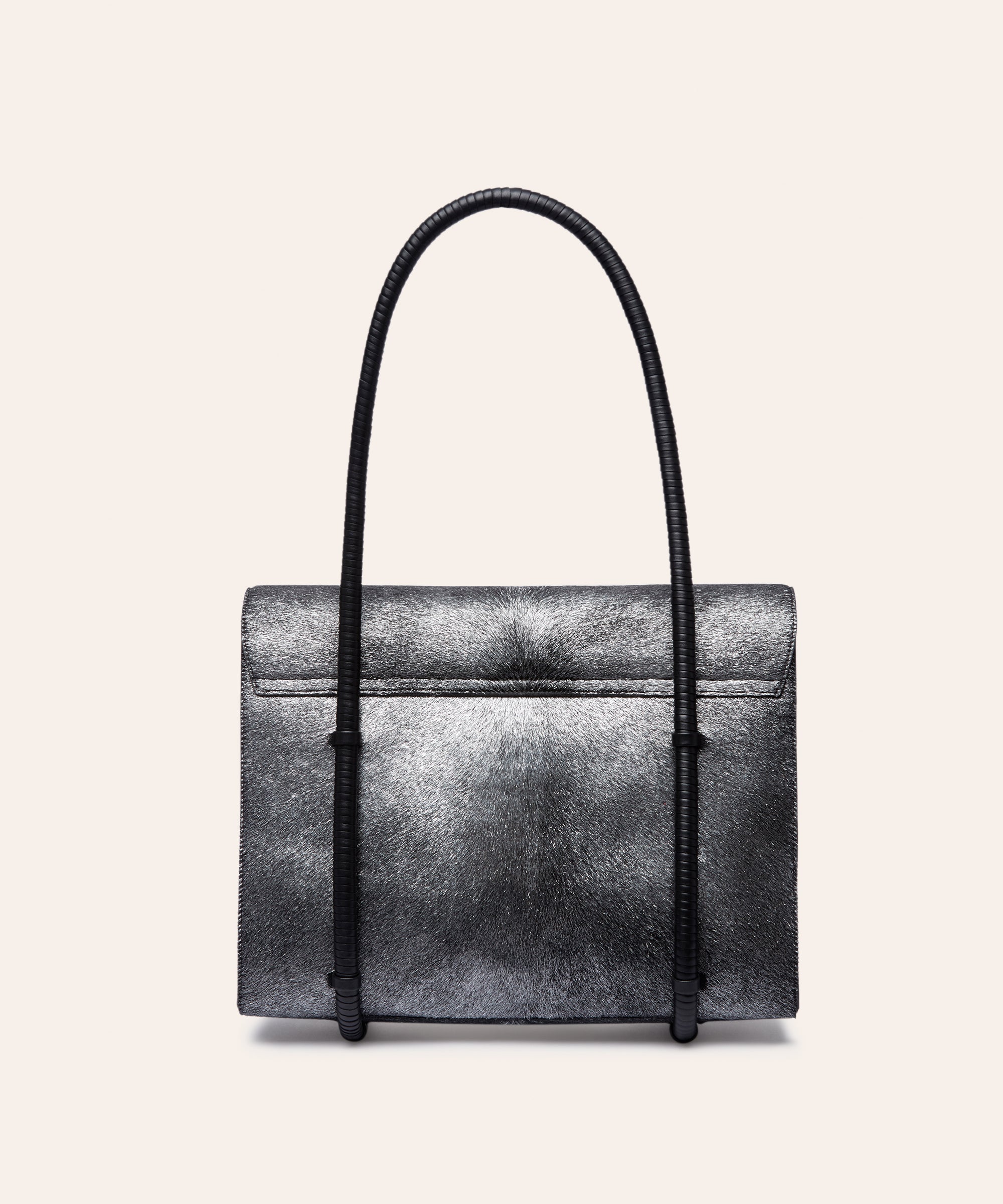 KUN HONG Mother Satchel in Silver Fuzz Cavallino Pony Hair Pony Calf Skin Bag