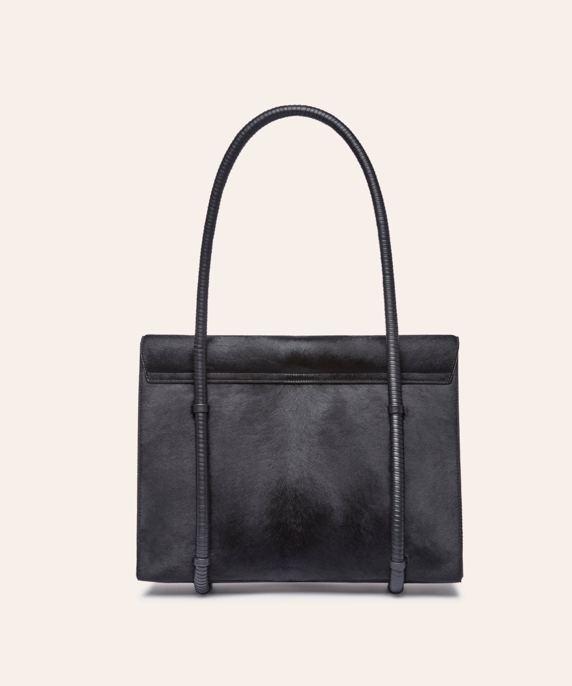 KUN HONG Mother Satchel in Black Fuzz Cavallino Pony Hair Pony Calf Skin Bag