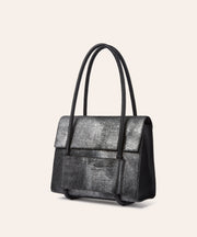 KUN HONG Mother Satchel in Silver Fuzz Cavallino Pony Hair Pony Calf Skin Bag
