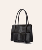 KUN HONG Mother Satchel in Black Fuzz Cavallino Pony Hair Pony Calf Skin Bag
